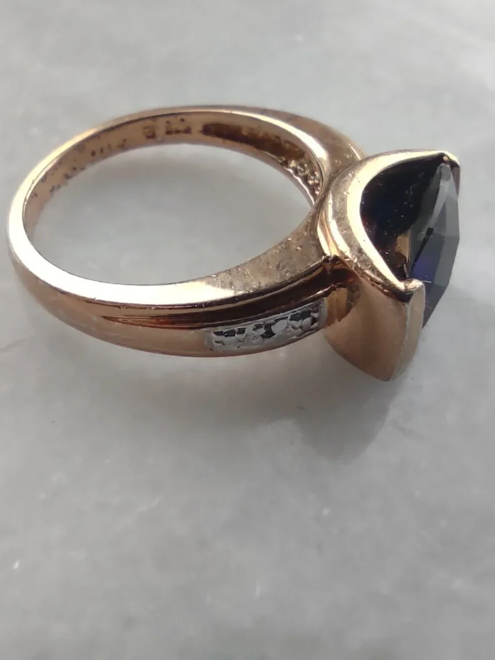 Rosegold Plated Sterling Silver 925 w/Deep Blue Sapphire-Cushion Cut Ring Sz 7.5